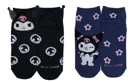 Sanrio Kuromi Womens Ankle Socks with 3D Ears 2-Pack Exclusivo de Mundopixel