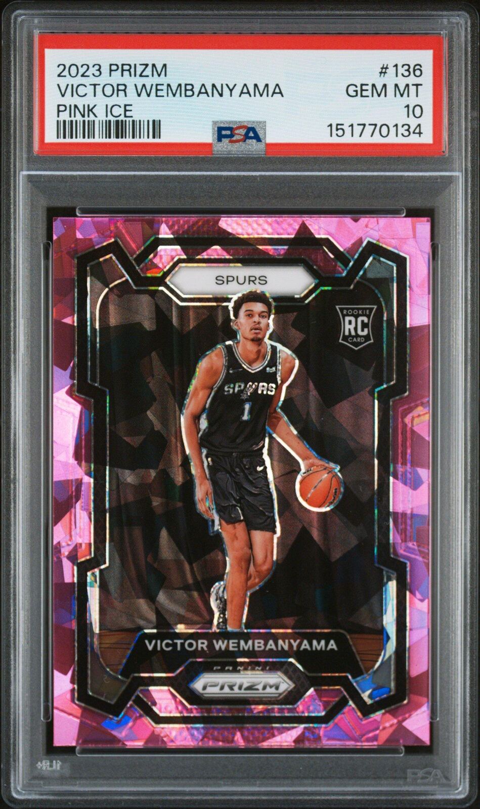 2023 Panini Prizm 136 Victor Wembanyama Pink Ice PSA 10 – PSA graded trading card image 1