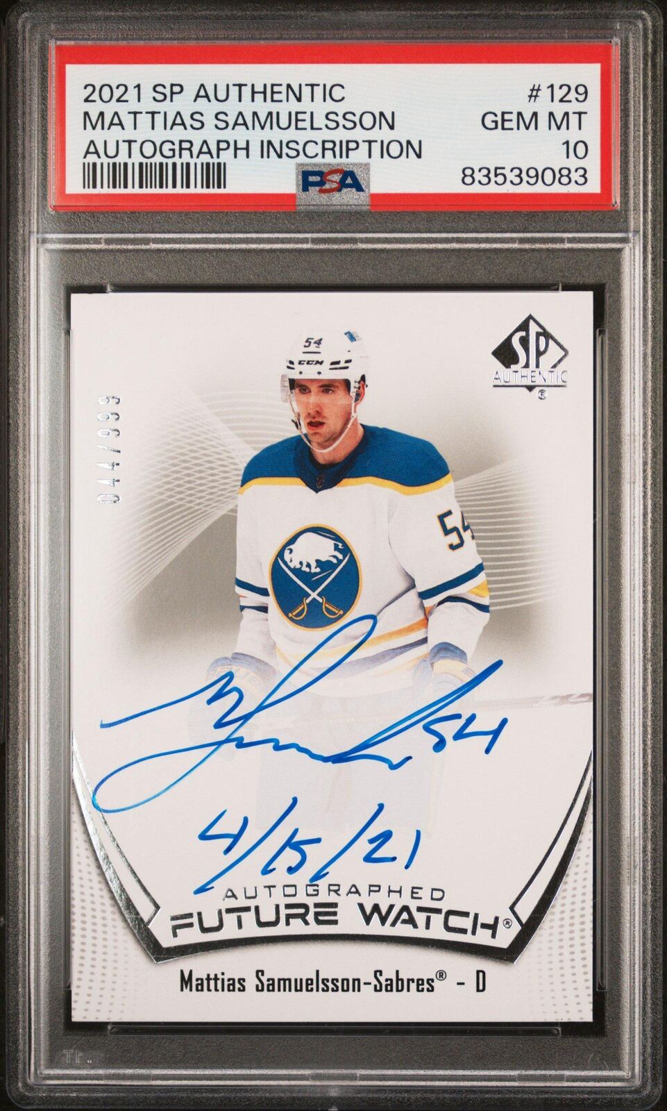 2021 Sp Authentic 129 Mattias Samuelsson Autograph Inscription PSA 10